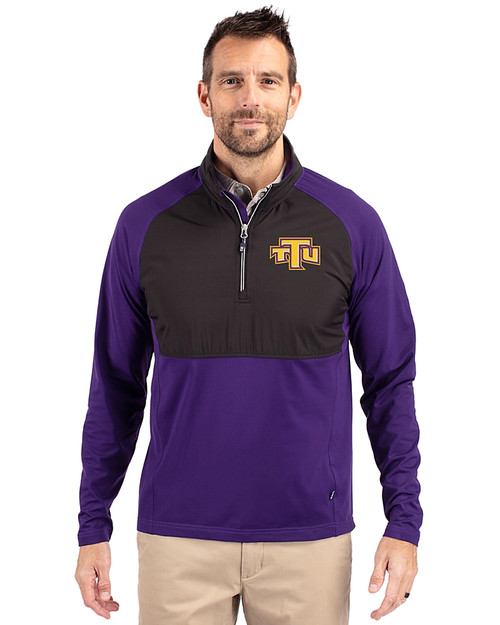 Tennessee Tech Golden Eagles Cutter & Buck Adapt Eco Knit Hybrid Recycled Mens Quarter Zip College Purple/Black Front