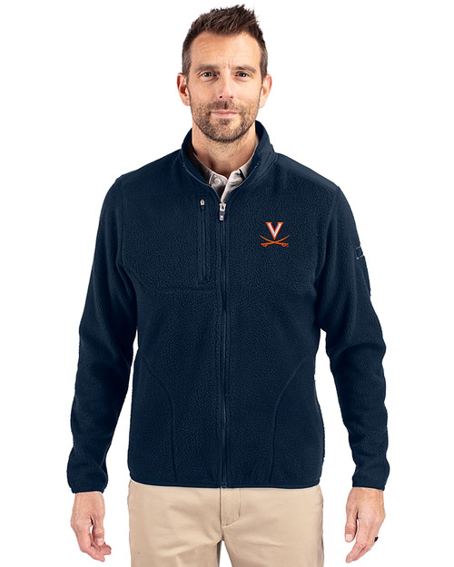 Virginia Cavaliers Cutter & Buck Cascade Eco Sherpa Mens Big & Tall Fleece Jacket Navy Blue Front