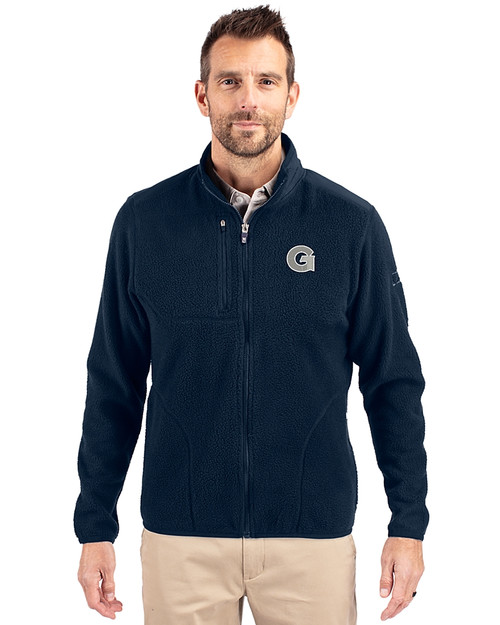 Georgetown Hoyas Cutter & Buck Cascade Eco Sherpa Mens Big & Tall Fleece Jacket Navy Blue Front