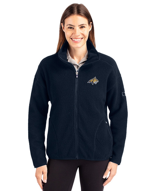 Montana State Bobcats Cutter & Buck Cascade Eco Fleece Womens Full Zip Jacket Navy Blue Front