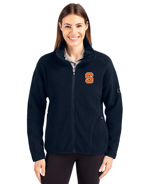 Syracuse Orange Cutter & Buck Cascade Eco Fleece Womens Full Zip Jacket Navy Blue Front