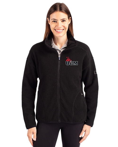 Central Missouri Mules Cutter & Buck Cascade Eco Fleece Womens Full Zip Jacket Black Front
