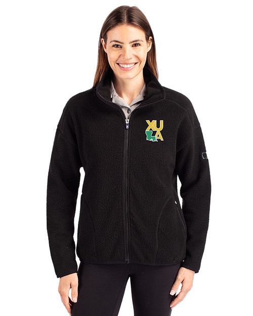 Xavier Gold Rush Cutter & Buck Cascade Epic Comfort Recycled Sherpa Fleece Womens Full Zip Jacket Black Front