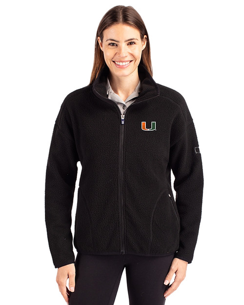 Miami Hurricanes Cutter & Buck Cascade Eco Fleece Womens Full Zip Jacket Black Front