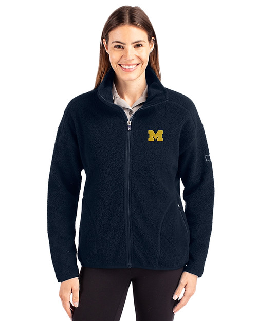 Michigan Wolverines Cutter & Buck Cascade Eco Fleece Womens Full Zip Jacket Navy Blue Front