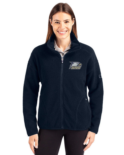Georgia Southern Eagles Cutter & Buck Cascade Eco Fleece Womens Full Zip Jacket Navy Blue Front