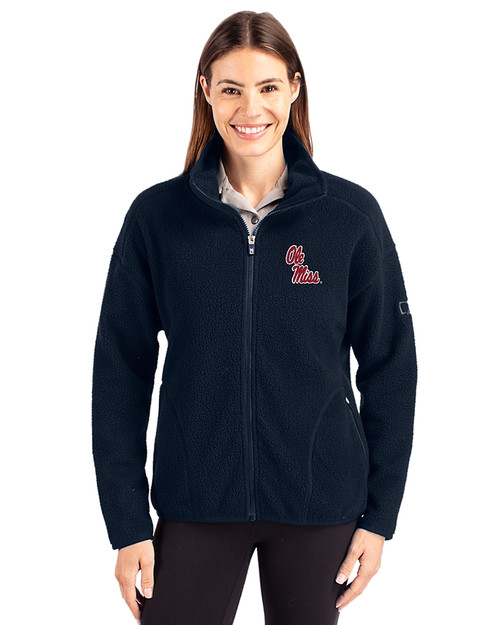 Ole Miss Rebels Cutter & Buck Cascade Eco Fleece Womens Full Zip Jacket Navy Blue Front