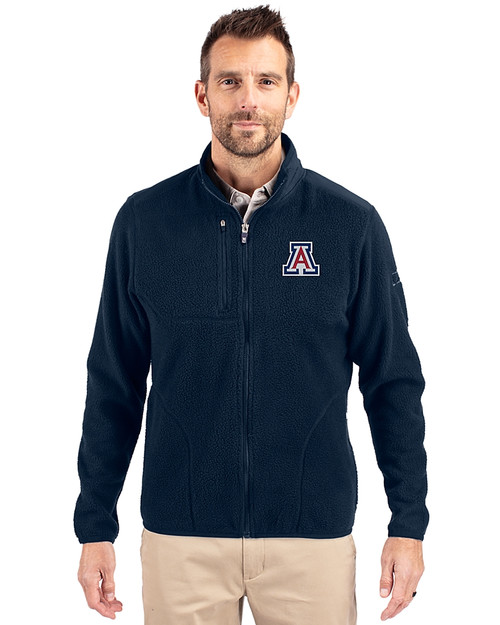 Arizona Wildcats Cutter & Buck Cascade Eco Fleece Mens Full Zip Jacket Navy Blue Front