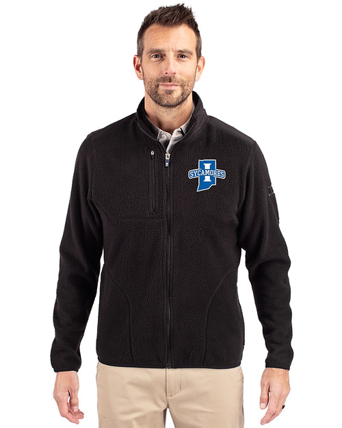 Indiana State Sycamores Cutter & Buck Cascade Eco Fleece Mens Full Zip Jacket Black Front