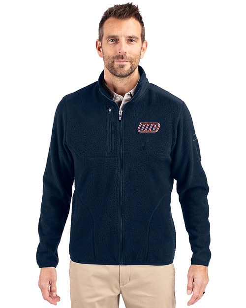 UIC Flames Cutter & Buck Cascade Eco Fleece Mens Full Zip Jacket Navy Blue Front
