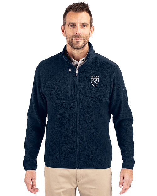 Emory Eagles Cutter & Buck Cascade Eco Fleece Mens Full Zip Jacket Navy Blue Front