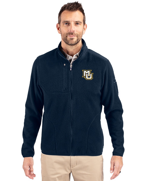 Marquette Golden Eagles Cutter & Buck Cascade Eco Fleece Mens Full Zip Jacket Navy Blue Front