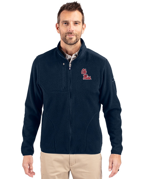 Ole Miss Rebels Cutter & Buck Cascade Eco Fleece Mens Full Zip Jacket Navy Blue Front