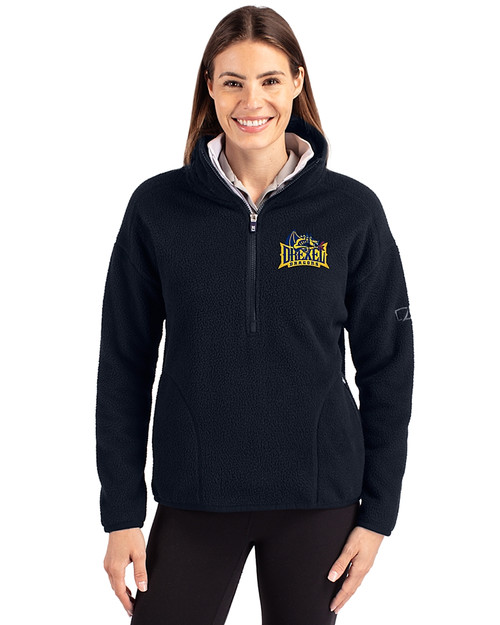 Drexel Dragons Cutter & Buck Cascade Epic Comfort Recycled Sherpa Fleece Womens Pullover Jacket Navy Blue Front