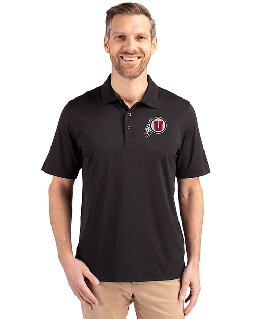 Utah Utes Cutter & Buck Forge Stretch Mens Big and Tall Polo Black Front