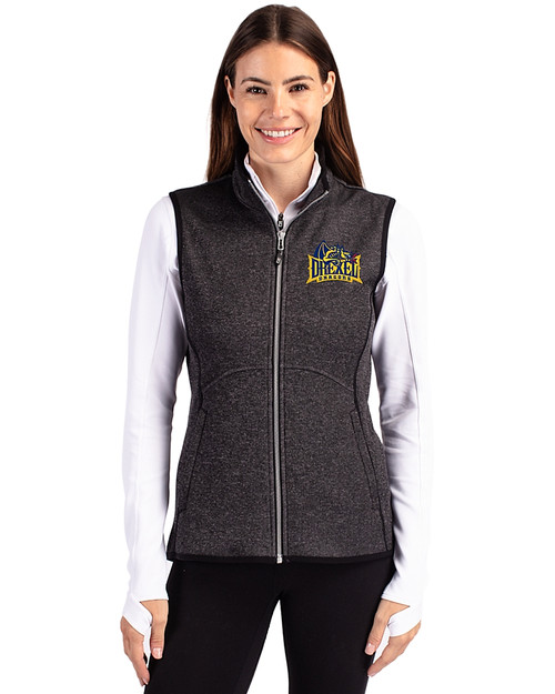 Drexel Dragons Cutter & Buck Mainsail Sweater Knit Womens Full Zip Vest Charcoal Heather Front