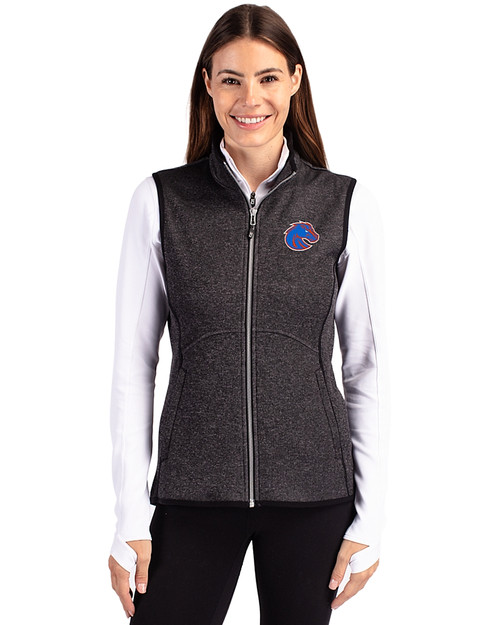 Boise State Broncos Cutter & Buck Mainsail Sweater Knit Womens Full Zip Vest Charcoal Heather Front
