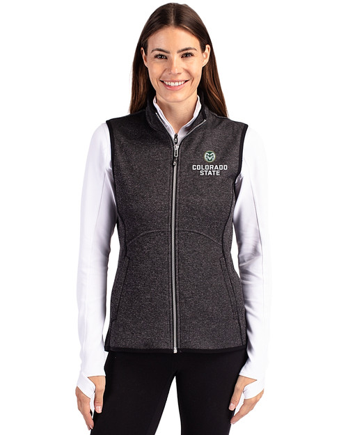 Colorado State Rams Cutter & Buck Mainsail Sweater Knit Womens Full Zip Vest Charcoal Heather Front