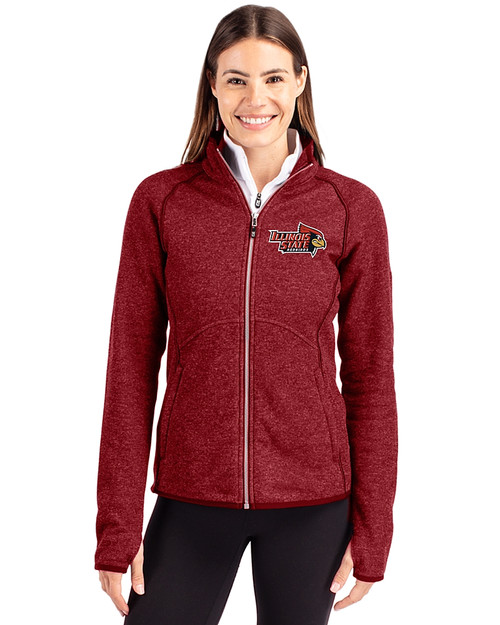Illinois State Redbirds Cutter & Buck Mainsail Sweater-Knit Womens Full Zip Jacket Cardinal Red Heather Front