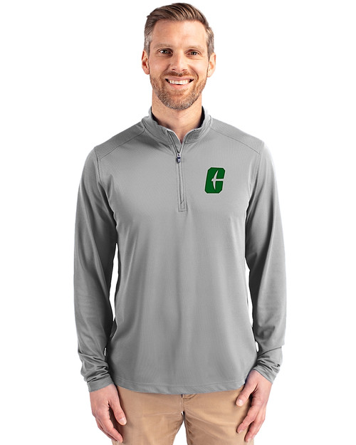Charlotte 49ers Cutter & Buck Virtue Eco Pique Recycled Quarter Zip Mens Big & Tall Pullover Polished Medium Gray Front