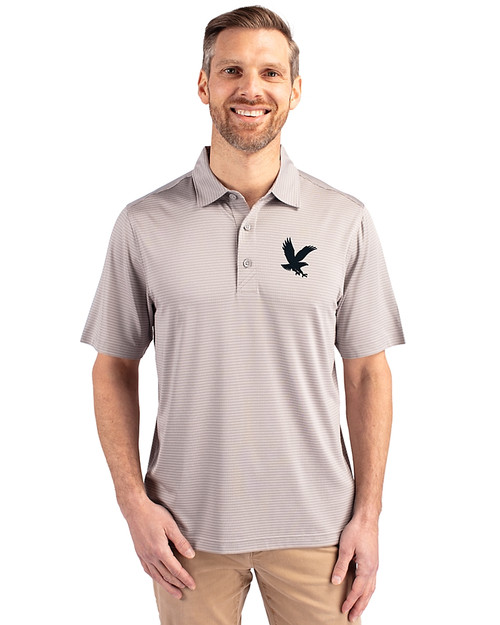 Embry-Riddle Eagles Cutter & Buck Forge Pencil Stripe Stretch Mens Big and Tall Polo Polished Medium Gray Front