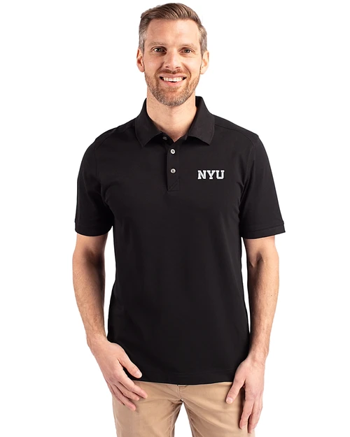 NYU Violets Cutter & Buck Advantage Eco Tri-Blend Pique Mens Big and Tall Polo Black Front