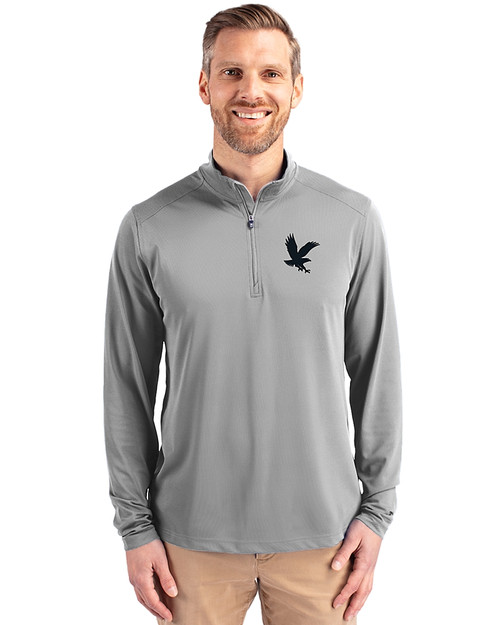 Embry-Riddle Eagles Cutter & Buck Virtue Eco Pique Recycled Quarter Zip Mens Pullover Polished Medium Gray Front