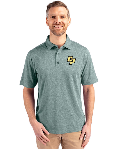 Cal Poly Mustangs Cutter & Buck Forge Heathered Stretch Mens Polo Hunter Heather Front