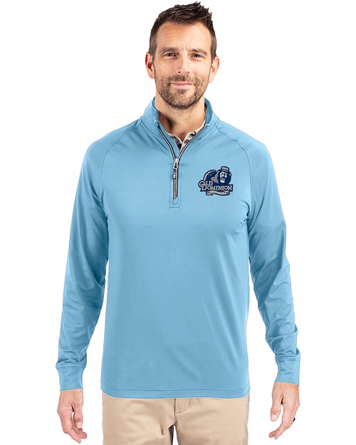Old Dominion Monarchs College Vault - Cutter & Buck Adapt Eco Knit Stretch Recycled Mens Quarter Zip Pullover Atlas Light Blue Front