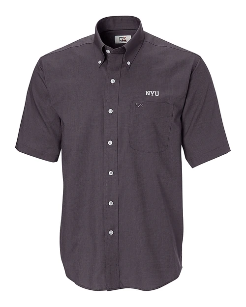 NYU Violets Cutter & Buck Epic Easy Care Nailshead Mens Short Sleeve Dress Shirt Black Mannequin