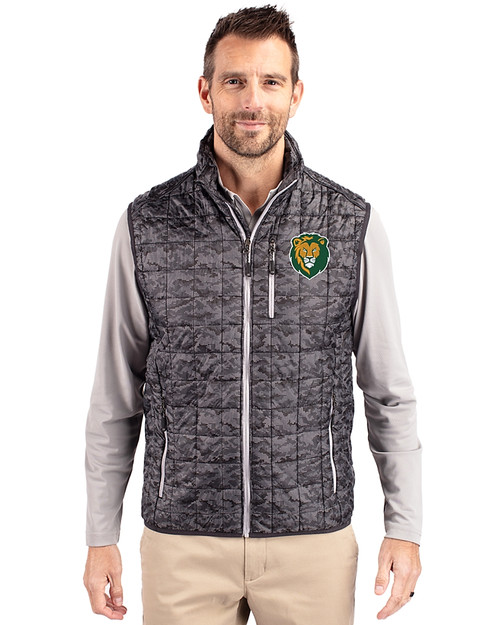 Southeastern Louisiana Lions Cutter & Buck Rainier PrimaLoft® Mens Eco Insulated Full Zip Printed Puffer Vest Black Front