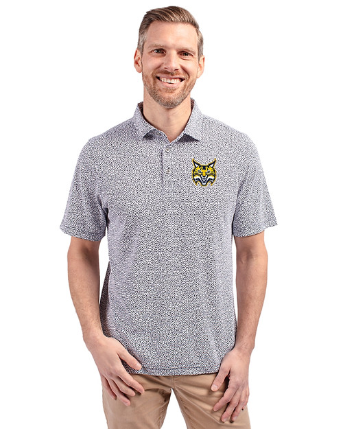 Quinnipiac Bobcats Cutter & Buck Virtue Eco Pique Botanical Print Recycled Mens Polo Navy Blue Front