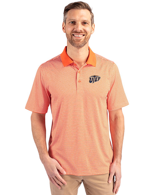 Texas El Paso Miners Cutter & Buck Forge Tonal Stripe Stretch Mens Big and Tall Polo College Orange Front