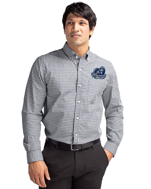 Old Dominion Monarchs College Vault - Cutter & Buck Easy Care Stretch Gingham Mens Big and Tall Long Sleeve Dress Shirt Charcoal Front