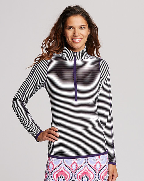 Cutter & Buck L/S 3/4 Zip Trevor Stripe College Purple Front