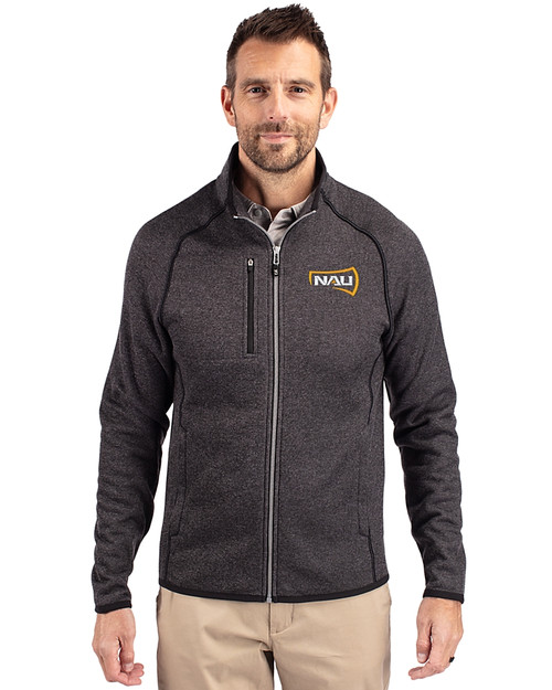 Northern Arizona Lumberjacks Cutter & Buck Mainsail Sweater-Knit Mens Full Zip Jacket Charcoal Heather Front