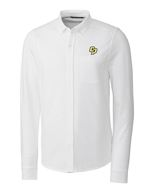 Cal Poly Mustangs Cutter & Buck Advantage Tri-Blend Pique Long Sleeve Knitted Mens Button Down White Mannequin