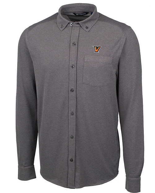 Texas Rio Grande Valley Vaqueros Cutter & Buck Advantage Tri-Blend Pique Long Sleeve Knitted Mens Button Down Charcoal Mannequin