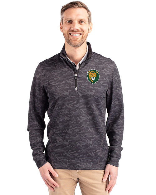 Southeastern Louisiana Lions Cutter & Buck Traverse Stretch Eco Camo Print Quarter Zip Mens Pullover Black Front
