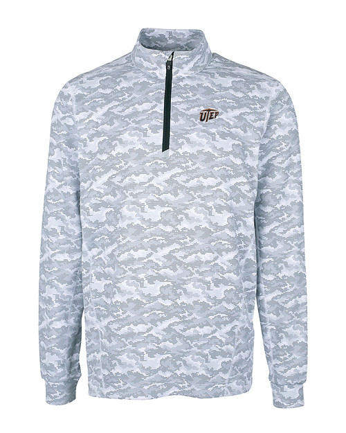 Texas El Paso Miners Cutter & Buck Traverse Stretch Eco Camo Print Quarter Zip Mens Pullover CC_MANN_HG 