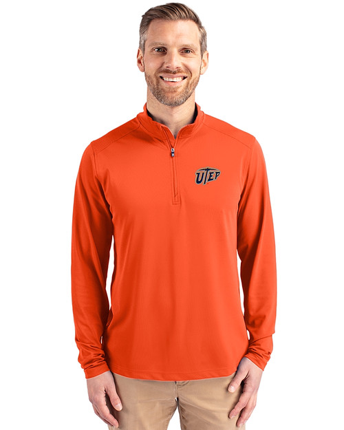 Texas El Paso Miners Cutter & Buck Virtue Eco Pique Recycled Quarter Zip Mens Pullover College Orange Front