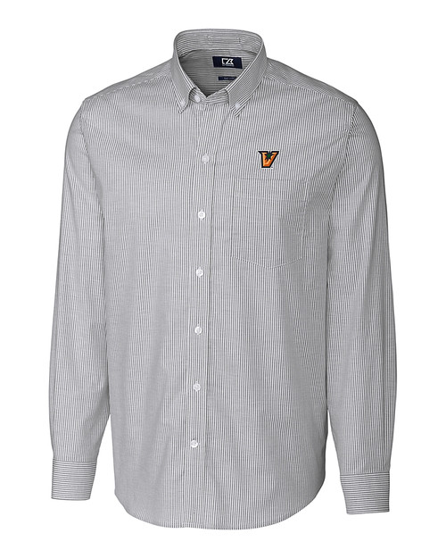 Texas Rio Grande Valley Vaqueros Cutter & Buck Stretch Oxford Stripe Mens Long Sleeve Dress Shirt Charcoal Mannequin