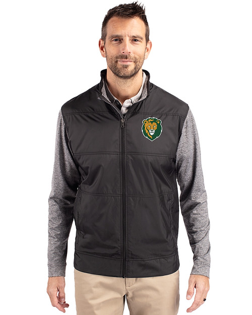 Southeastern Louisiana Lions Cutter & Buck Stealth Hybrid Quilted Mens Big and Tall Full Zip Windbreaker Jacket Black Front