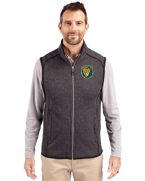 Southeastern Louisiana Lions Cutter & Buck Mainsail Sweater-Knit Mens Big and Tall Full Zip Vest Charcoal Heather Front