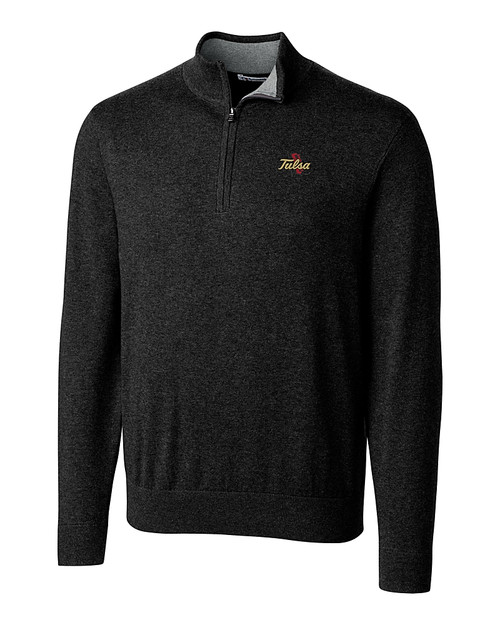 Tulsa Golden Hurricane Cutter & Buck Lakemont Tri-Blend Mens Big and Tall Quarter Zip Pullover Sweater Black Mannequin