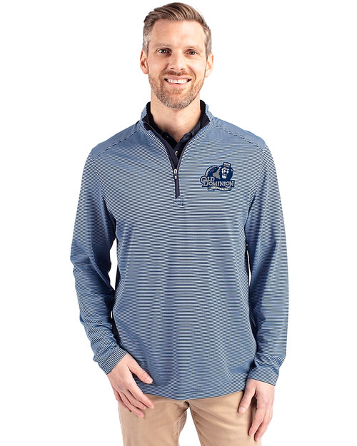 Old Dominion Monarchs College Vault - Cutter & Buck Virtue Eco Pique Micro Stripe Recycled Mens Quarter Zip Atlas/Navy Blue Front