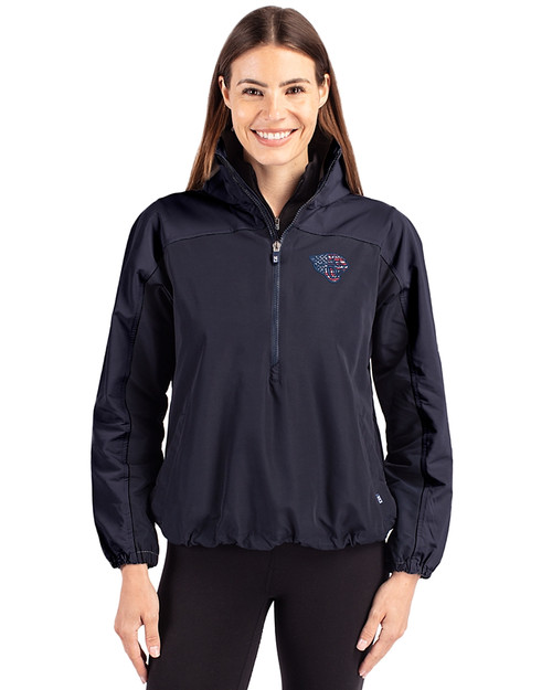 Jacksonville Jaguars Americana Cutter & Buck Charter Recycled Packable Womens Half Zip Anorak Jacket Navy Blue Front