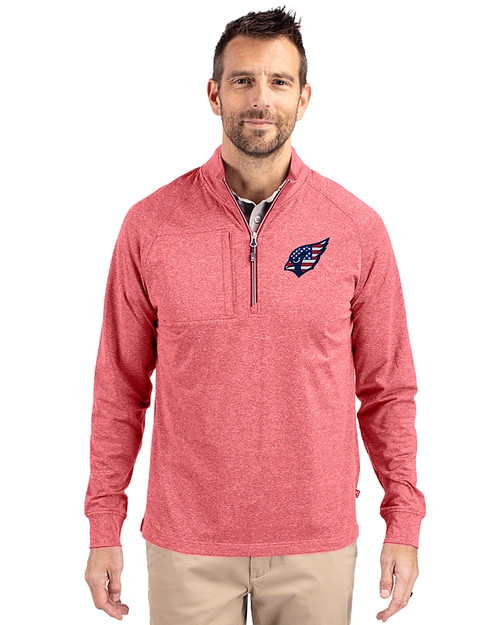 Arizona Cardinals Americana Cutter & Buck Adapt Eco Knit Heather Mens Big & Tall Quarter Zip Pullover Cardinal Red Heather Front