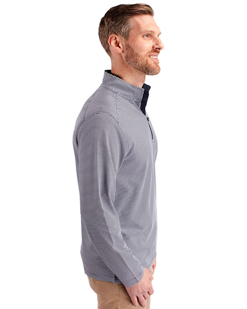 Carolina Panthers Americana Cutter & Buck Virtue Eco Pique Micro Stripe Recycled Mens Big & Tall Quarter Zip Navy Blue/White Side