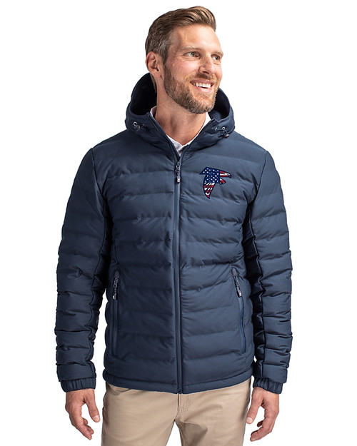 Atlanta Falcons Americana Cutter & Buck Mission Ridge Repreve® Eco Insulated Mens Puffer Jacket Navy Blue Front